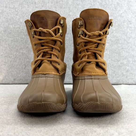 Sperry Top-Sider Shearwater Waterproof Rubber Leather Duck Boot-Brown-Women  8 - Picture 3 of 11